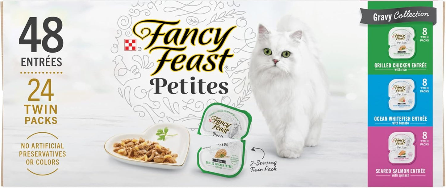 Purina Fancy Feast Gourmet Wet Cat Food Variety Pack, Petites Gravy Collection, break-apart tubs, 48 servings - 2.8 Ounce