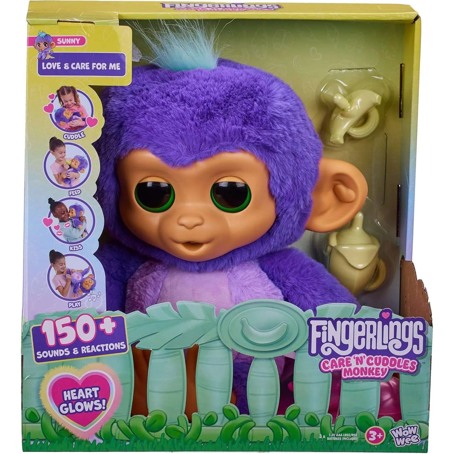 Fingerlings Care n Cuddles Interactive Baby Monkey, Sunny - Purple