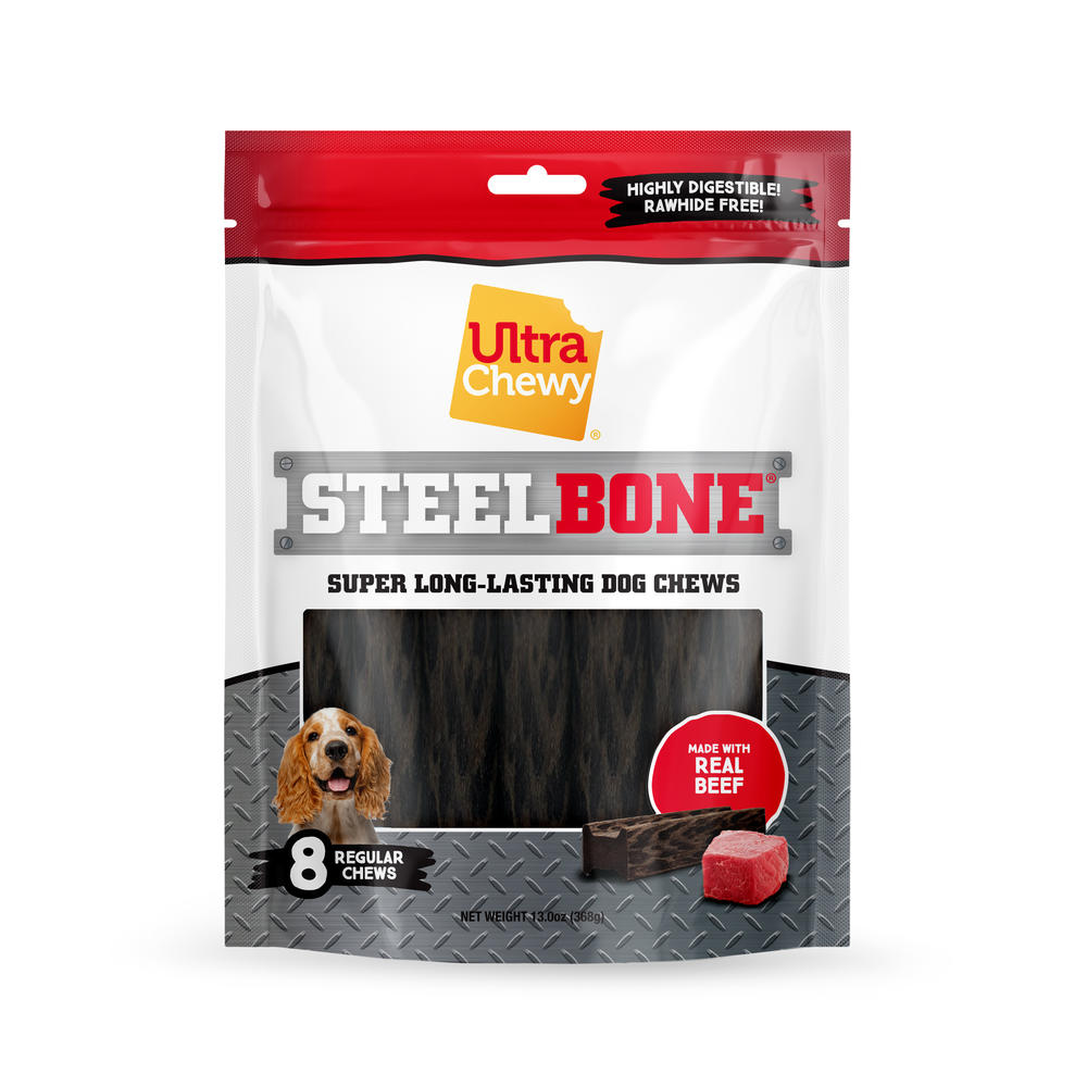 Ultra Chewy Steel Bone Regular Beef Dental Dog Treats - 8 Count