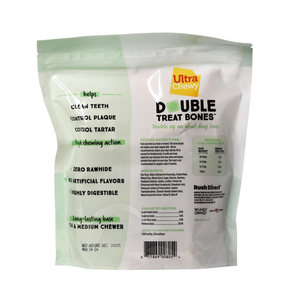 Ultra Chewy Double Treat Bones Mint Dental Dog Treats - 8 Pack