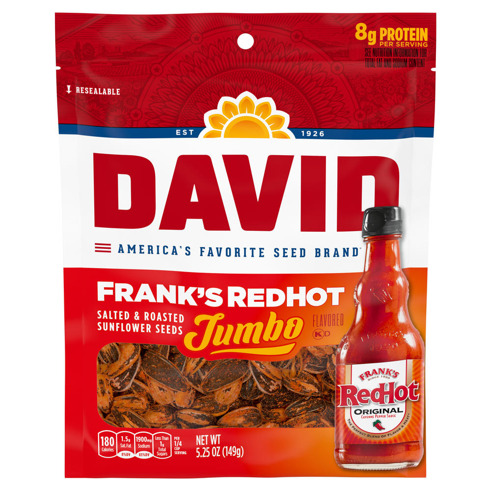 DAVID Frank's RedHot Flavored Salted & Roasted Jumbo Sunflower Seeds - 5.25 oz